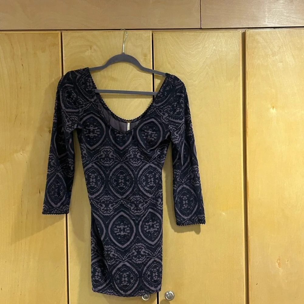 Free People Navy Patterned Long Sleeve Dress - Picture 1 of 1
